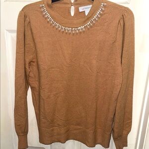 Liz Claiborne Women's Brown Sweater with Embellished Neckline